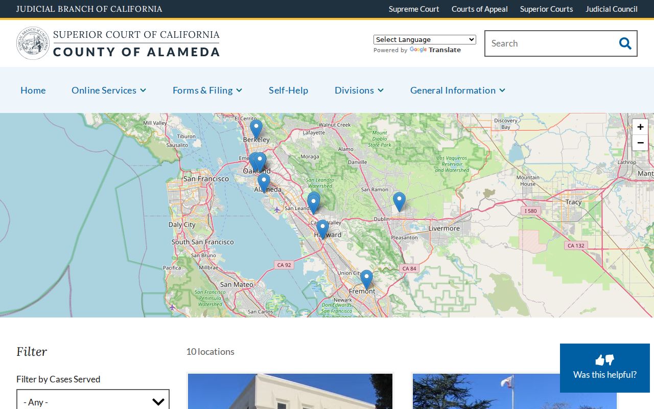 Pleasanton residents directory reference to Alameda Superior Court locations