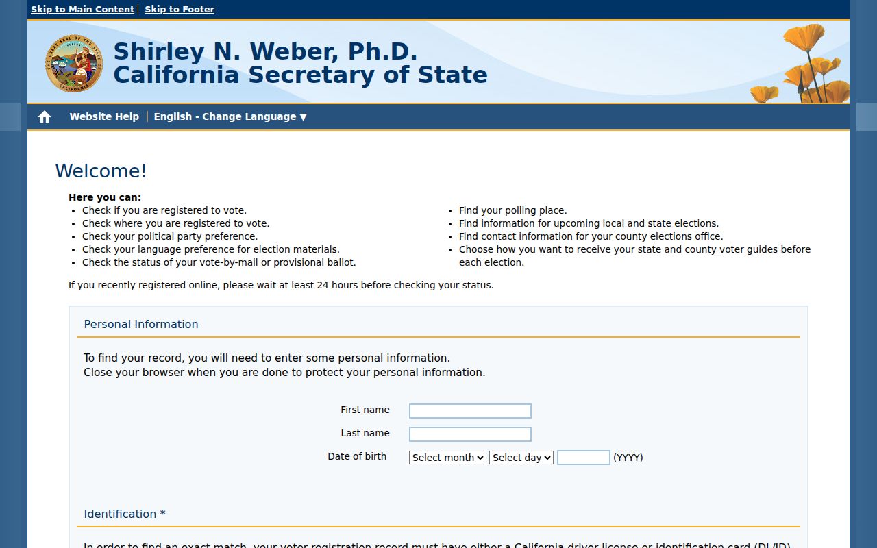 Pleasanton residents directory reference to California My Voter Status authentication