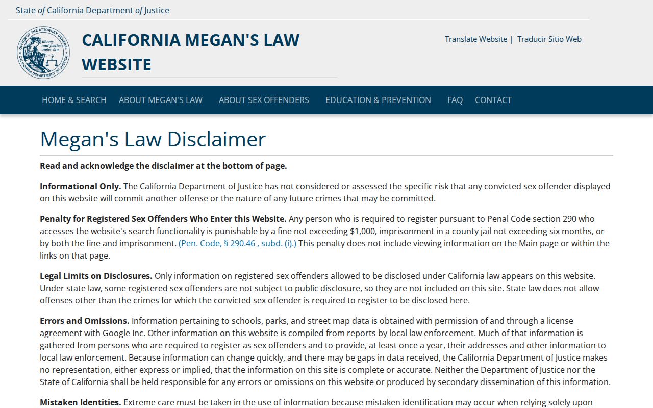 Pleasanton neighbors and California Megan's Law registry guidance