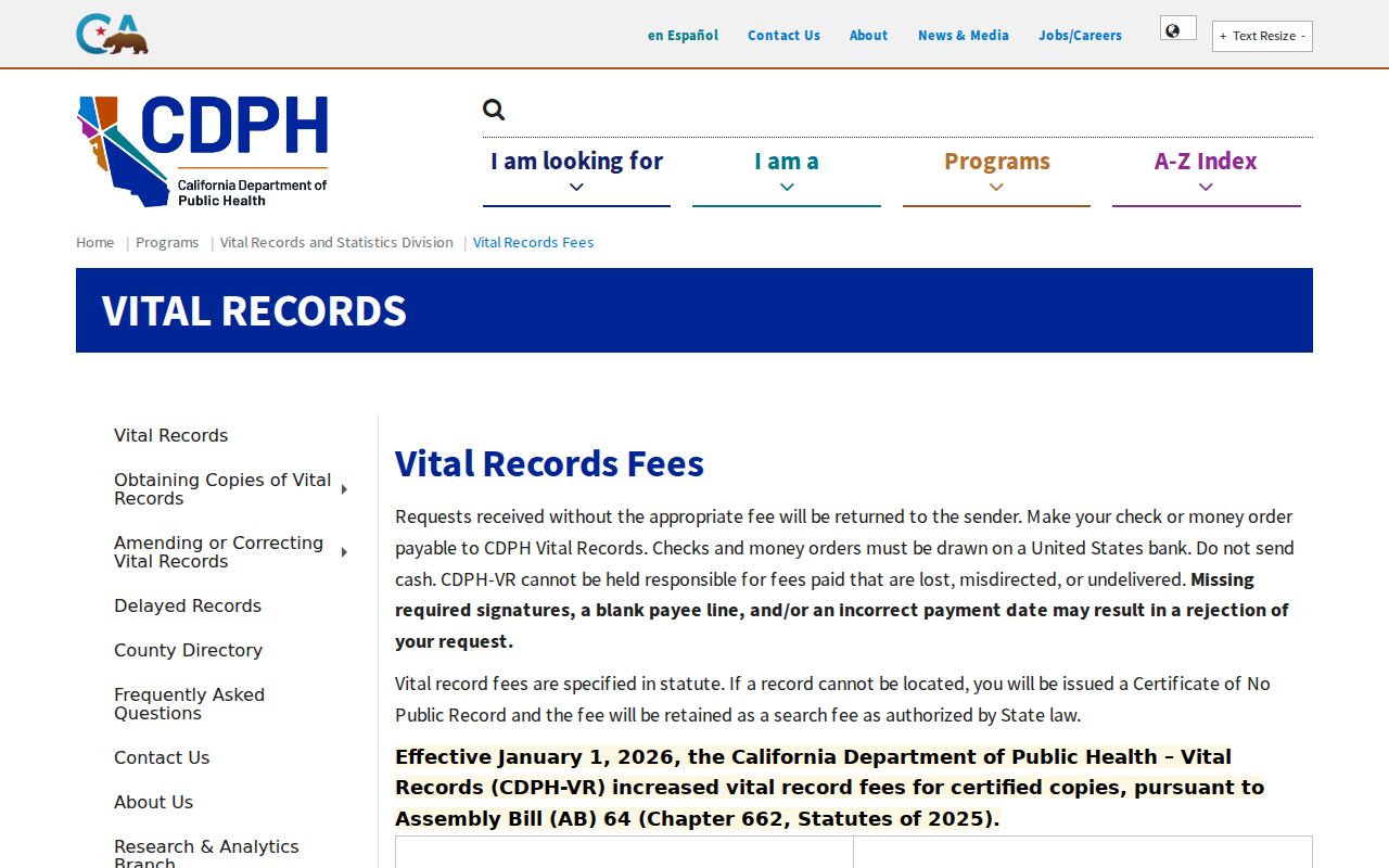 Pleasanton previous residents California vital records fee information
